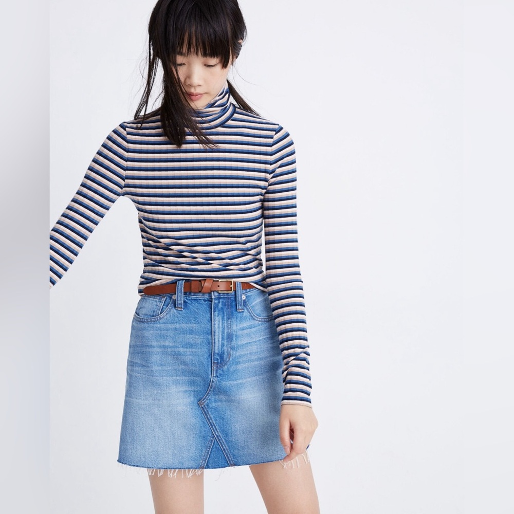 Madewell Ribbed Turtleneck Top in Stripe